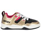 Girls Gold, Pink & Black Logo Trainers, 1, hi-res