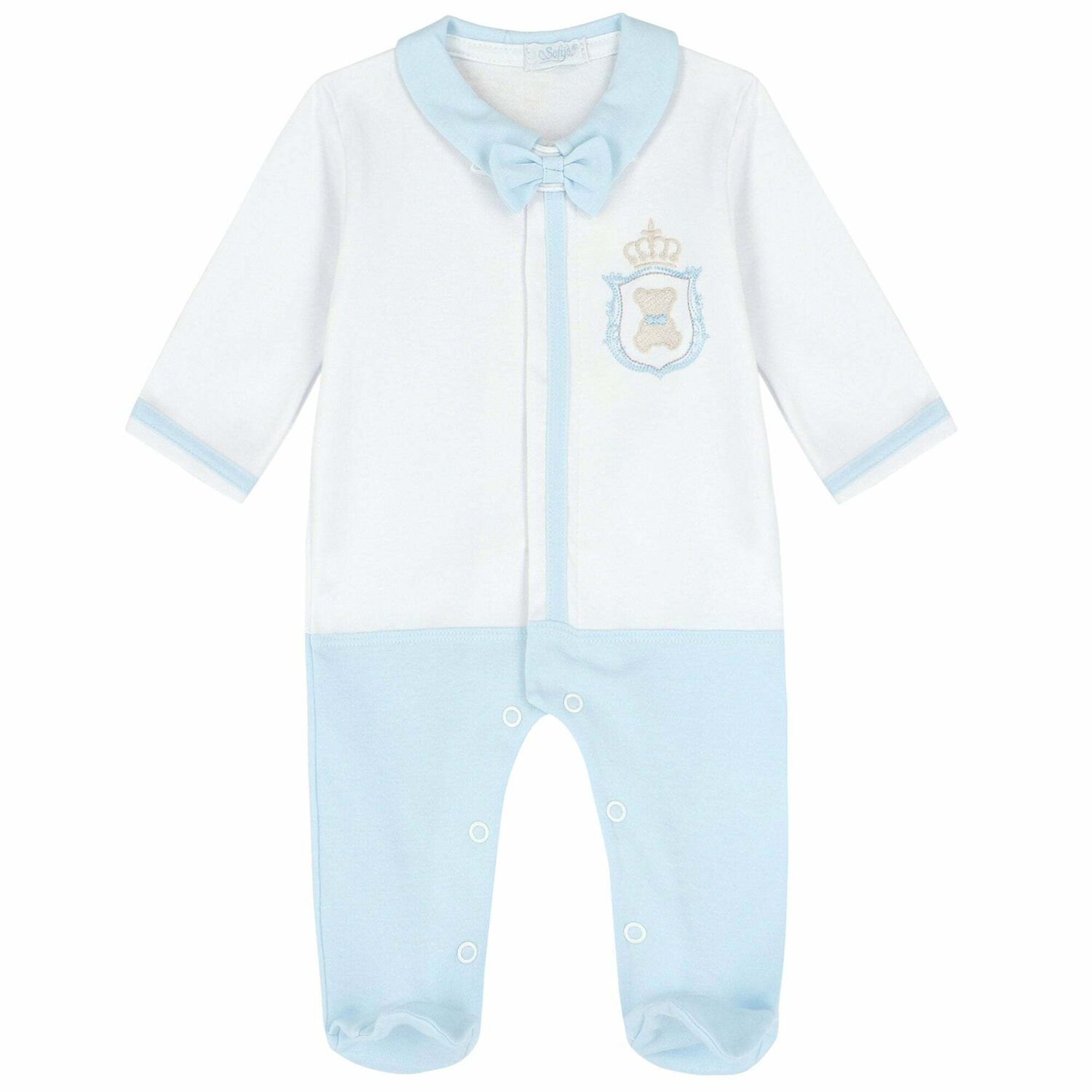 Boys Blue & White Babygrow, 1, hi-res
