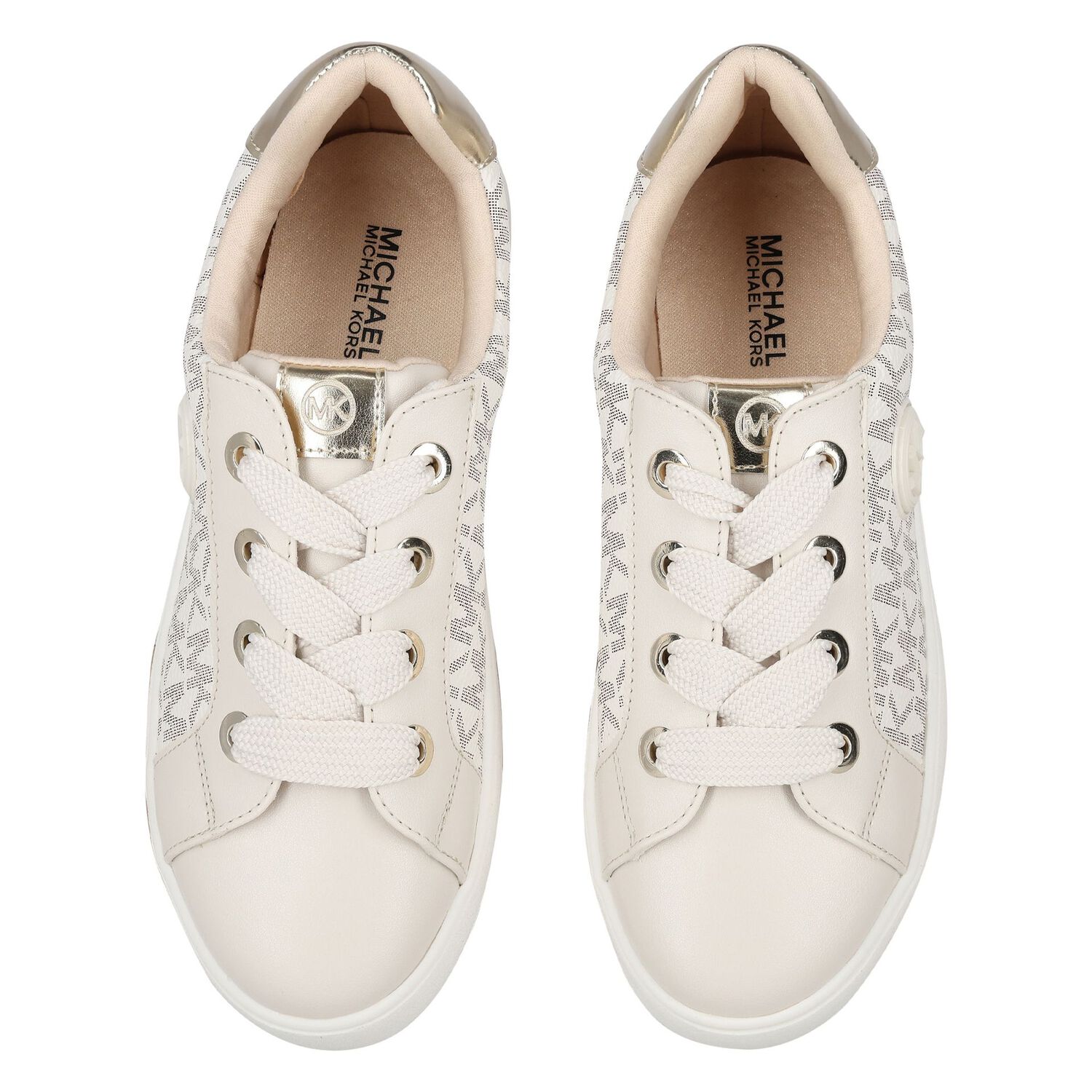 Girls Ivory & Gold Logo Trainers, 1, hi-res