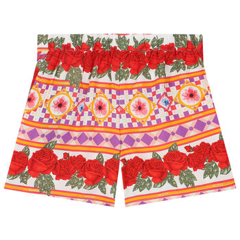 Girls Red & White Floral Shorts