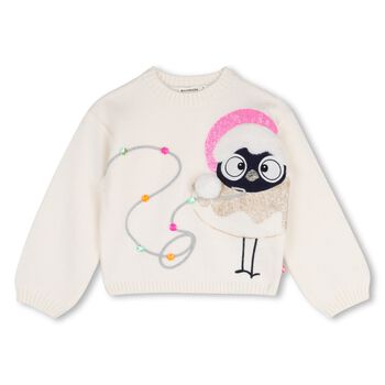 Girls Ivory Embellished Bird Knitted Jumper
