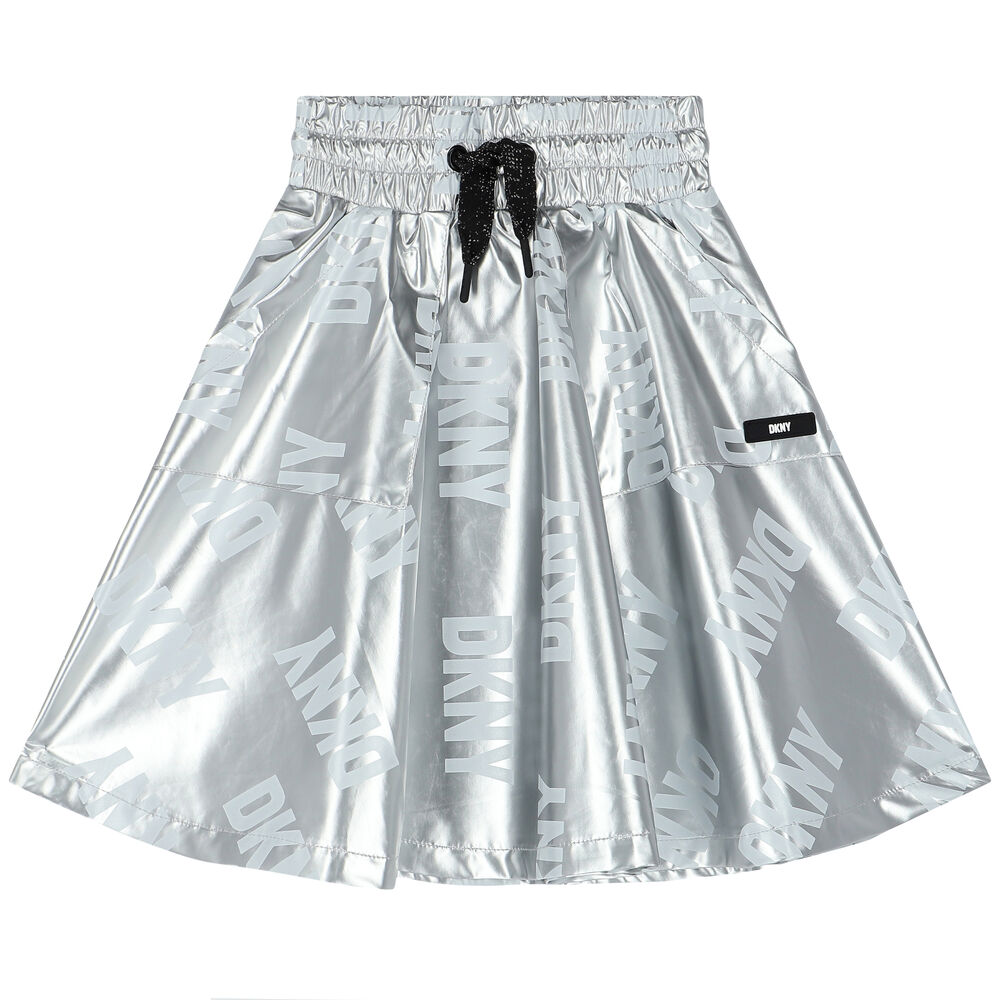 DKNY Girls Metallic Silver Logo Skirt | Junior Couture UAE