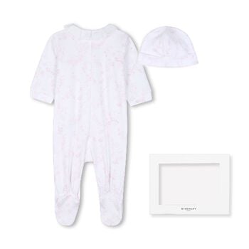 Baby Girls White & Pink Toile de Jouy Babygrow Gift Set