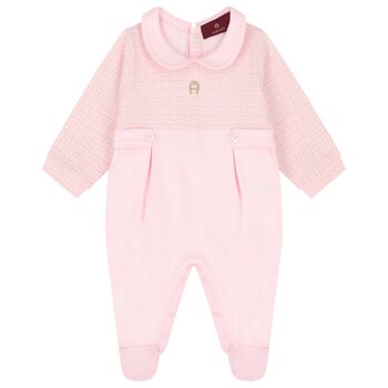 Baby Girls Pink & Gold Logo Babygrow