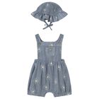 Baby Girls Blue Flower Dungaree Set, 1, hi-res