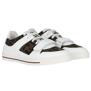 White FF Leather Trainers