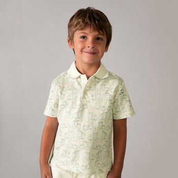 Boys Ivory & Green Scooter Polo Shirt