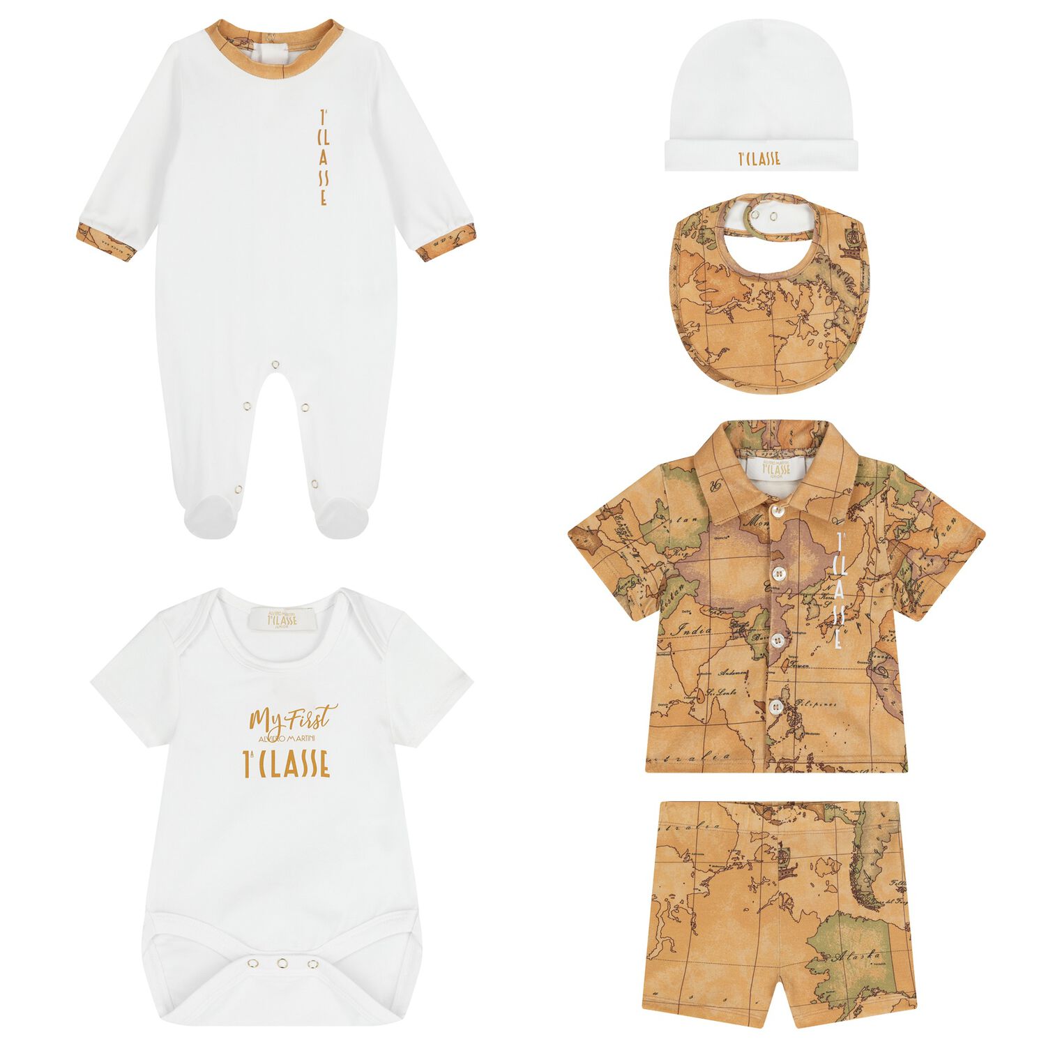 White & Beige Geo Map Babygrow Gift Set, 2, hi-res