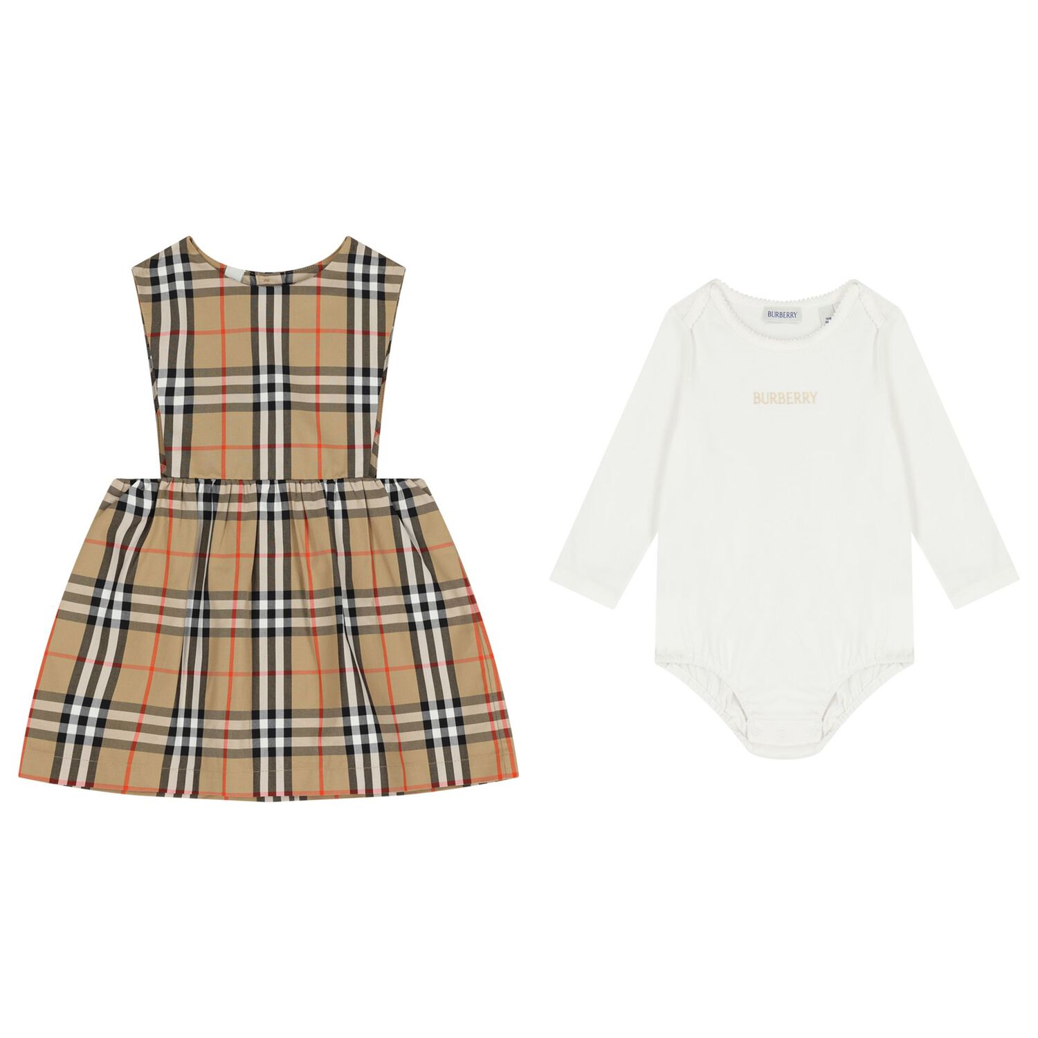 Baby Girls Beige & White Dress Set, 1, hi-res