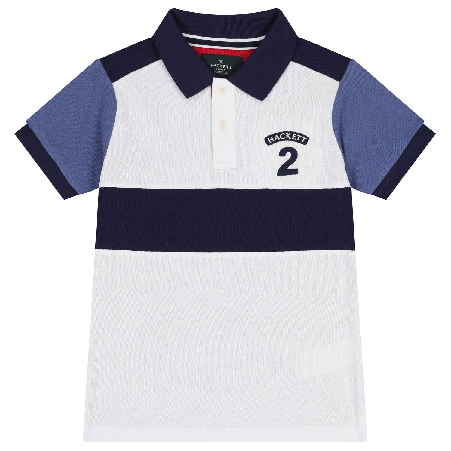 Boys White & Navy Blue Logo Polo Shirt, 1, hi-res image number null