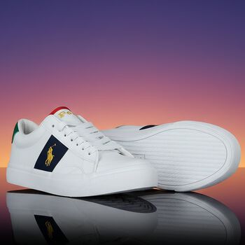 Boys White & Navy Blue Logo Trainers