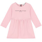 Baby Girls Pink Logo Cotton Dress, 1, hi-res
