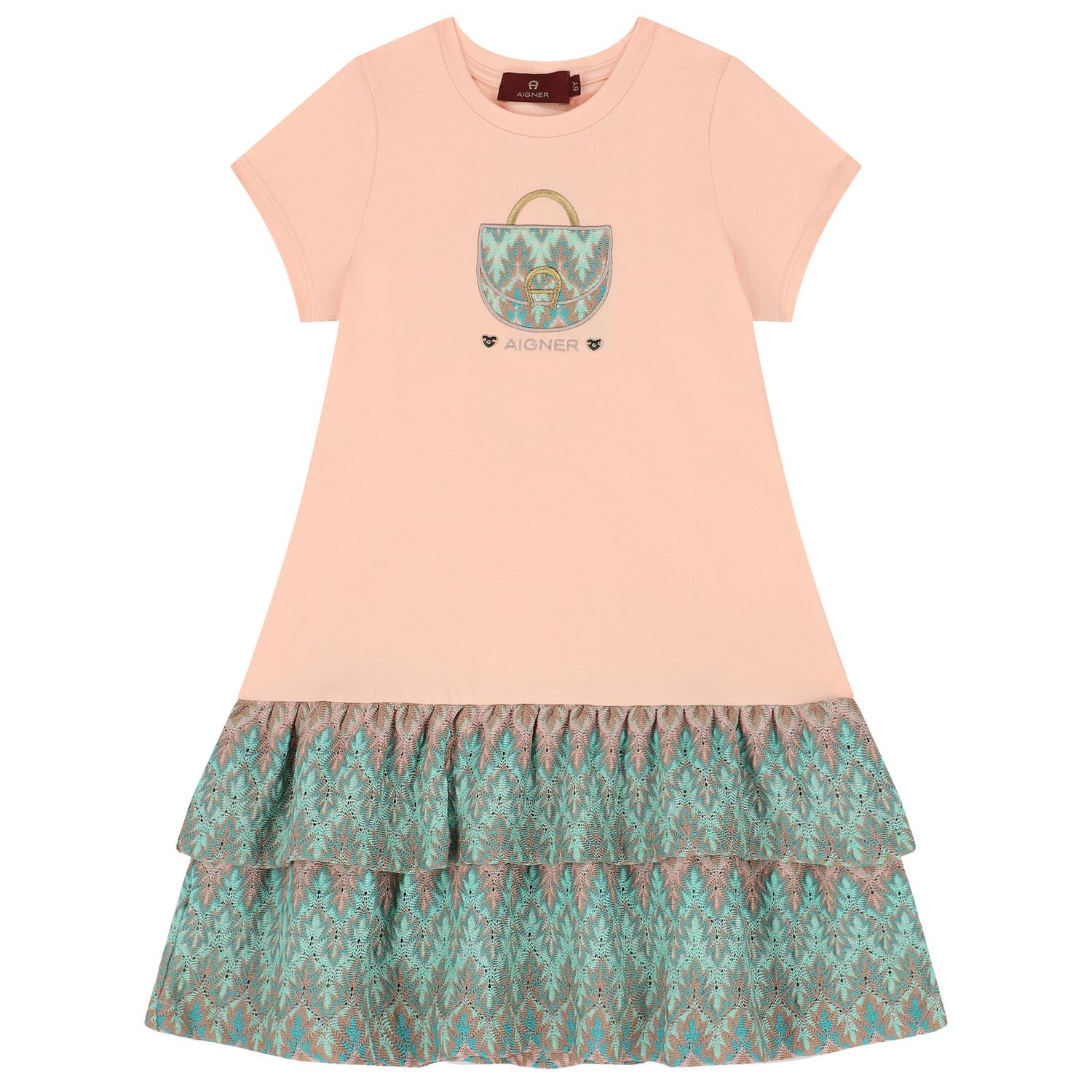 فستان بنات بطبعة حقيبة بالشعار باللون الوردى, 1, hi-res image number null
