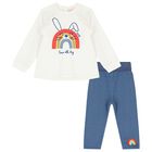 Baby Girls Ivory & Blue Tracksuit, 1, hi-res