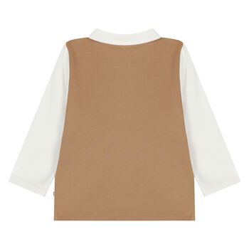 Younger Boys White & Beige Logo Polo Shirt