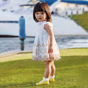 Younger Girls White Embroidered Dress