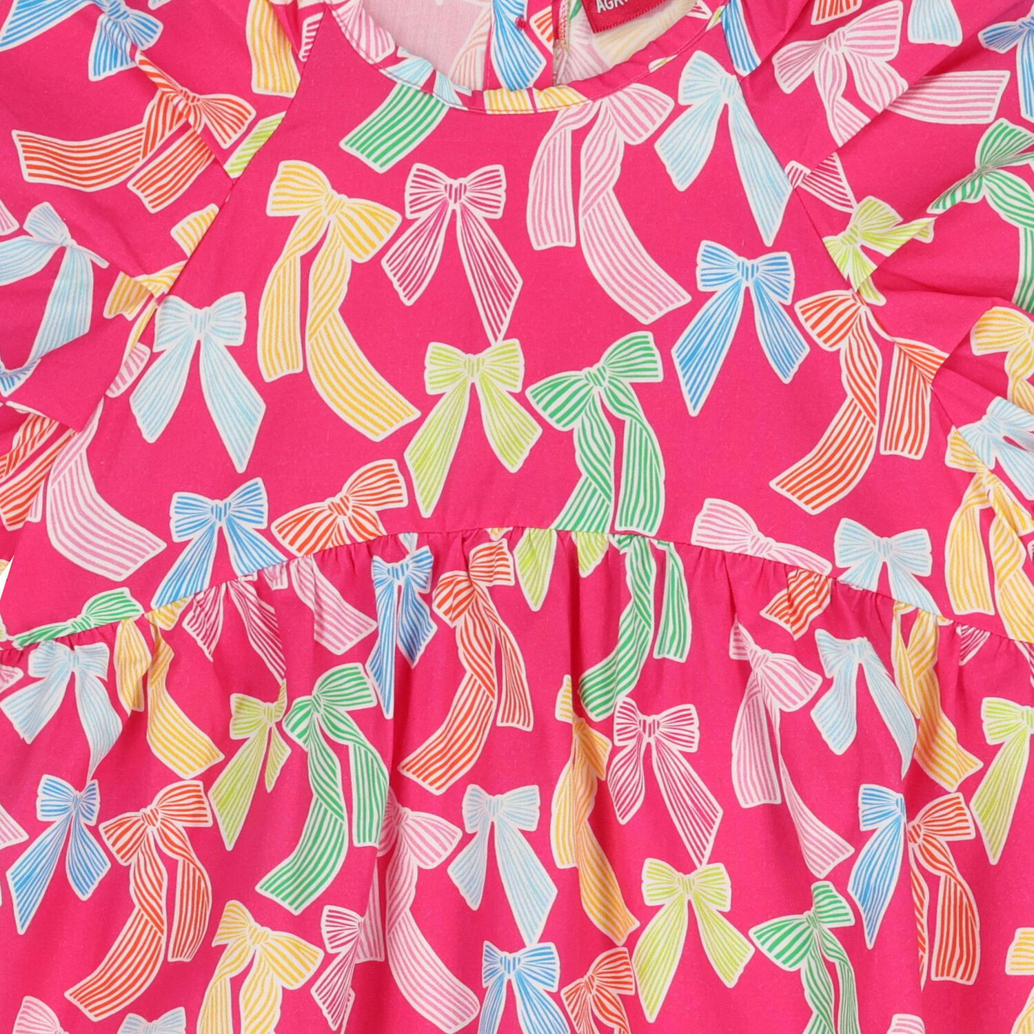 فستان مزين بنقشة فيونكة باللون الوردي للبنات , 1, hi-res