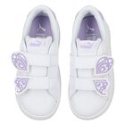 حذاء بنات رياضي بالشعار باللون الأبيض والبنفسجي , 1, hi-res