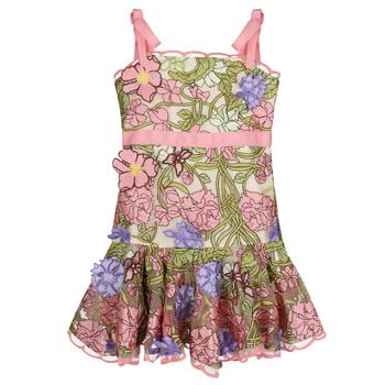 Girls Ivory & Pink Floral Embroidered Dress