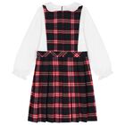Girls Navy Blue & White Tartan Dress, 1, hi-res