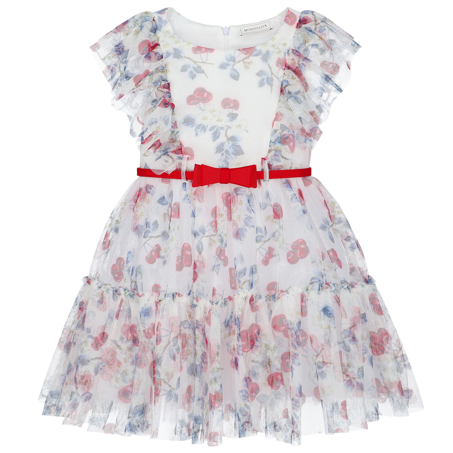 Girls Ivory Cherry Tulle Dress, 1, hi-res image number null