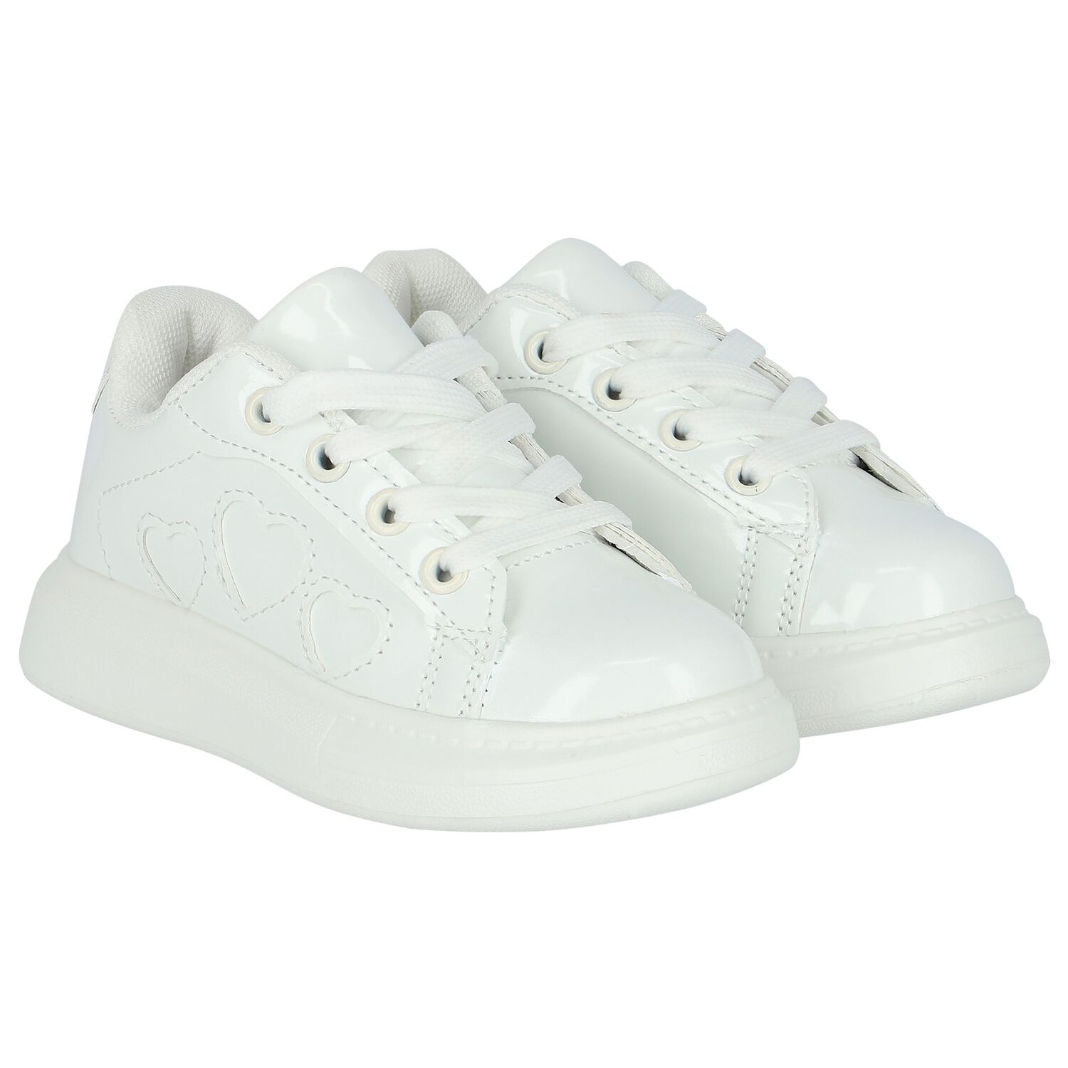 Girls White Hearts Trainers, 1, hi-res