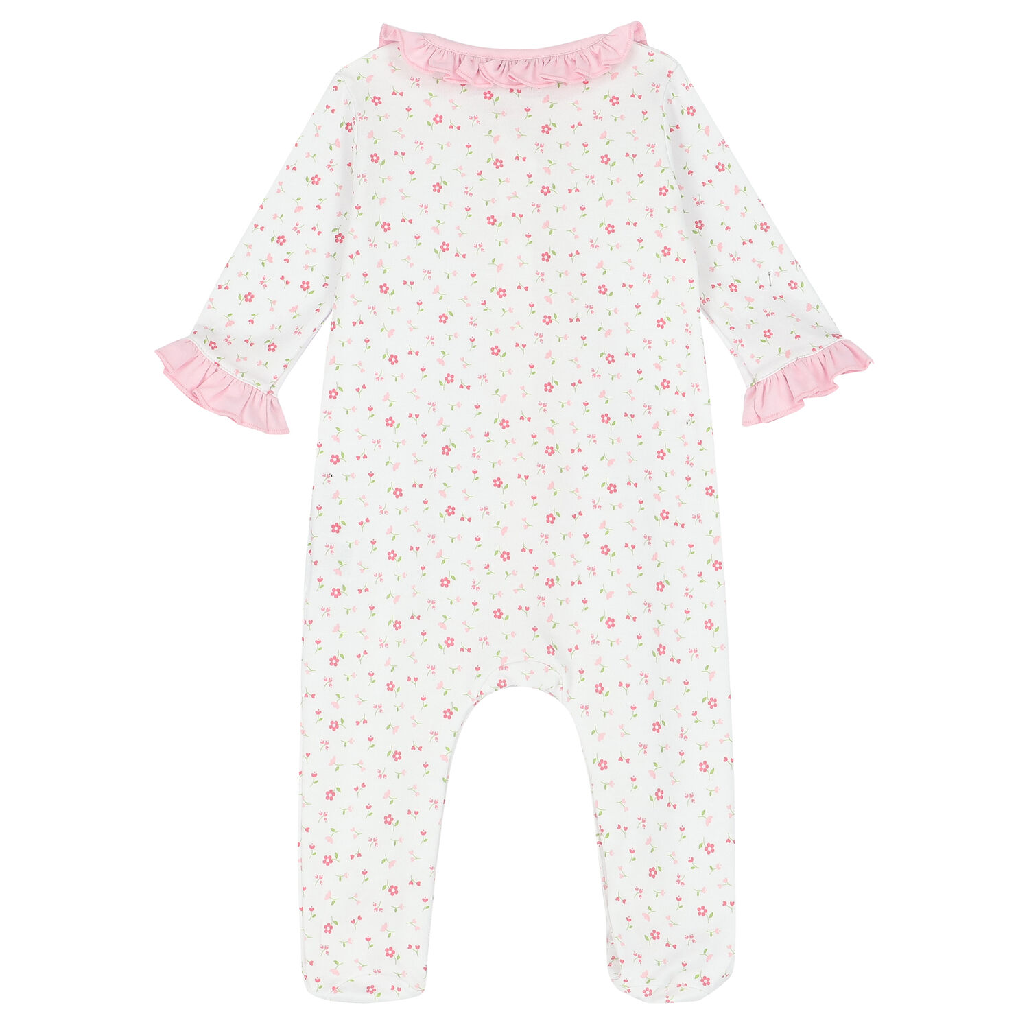 Baby Girls White & Pink Floral Babygrow, 1, hi-res