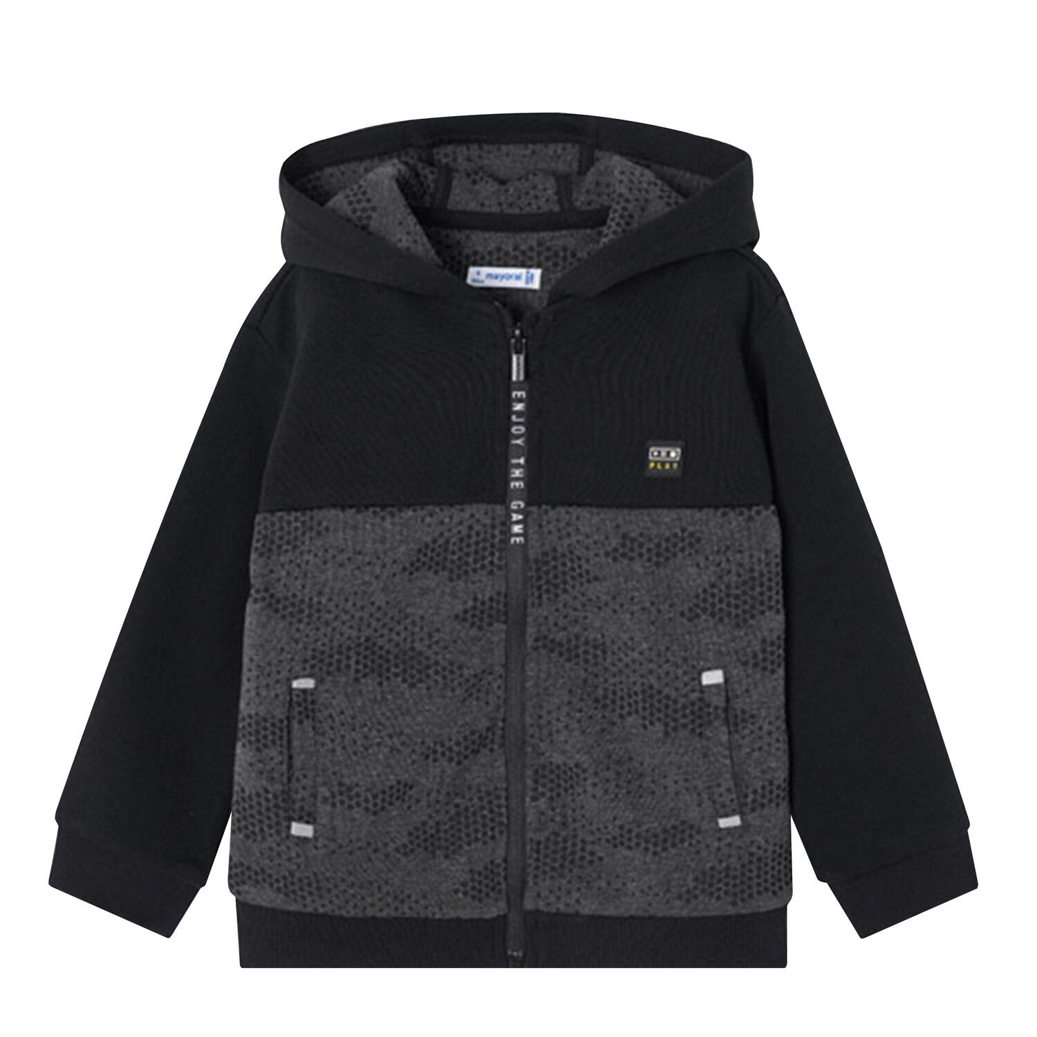 Boys Black Zip Up Top, 1, hi-res