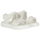 Girls White Logo Sandals, 1, hi-res