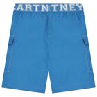 Boys Blue Logo Waistband Swim Shorts, 1, hi-res