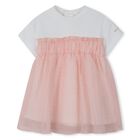 Younger Girls White & Pink Logo Dress, 2, hi-res
