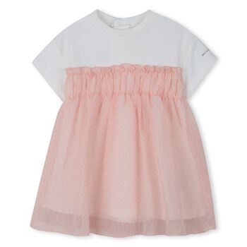 Younger Girls White & Pink Logo Dress