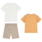 Boys White, Yellow & Beige Shorts Set, 4, hi-res