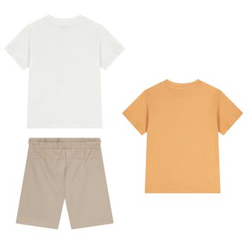 Boys White, Yellow & Beige Shorts Set