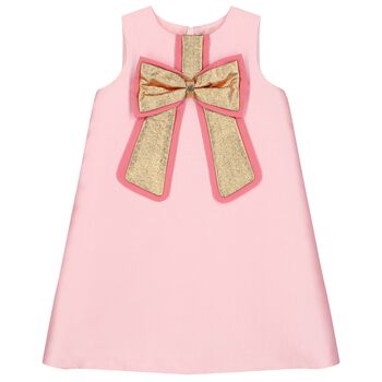 Girls Pink Bow Satin Dress