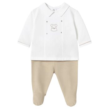 Baby Boys White & Beige Trousers Set