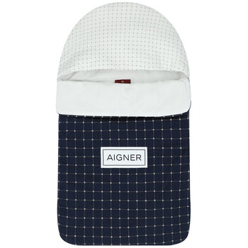 Baby Boys Navy Blue & White Pima Cotton Logo Nest