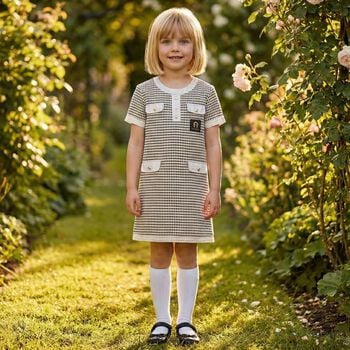 فستان بناتي باللون الأسود و الذهبي بشعار