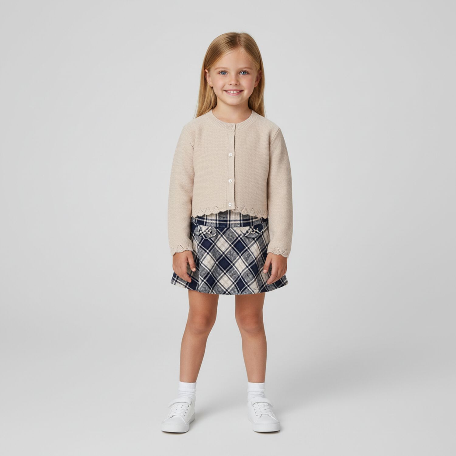 Girls Beige Knitted Cardigan, 3, hi-res