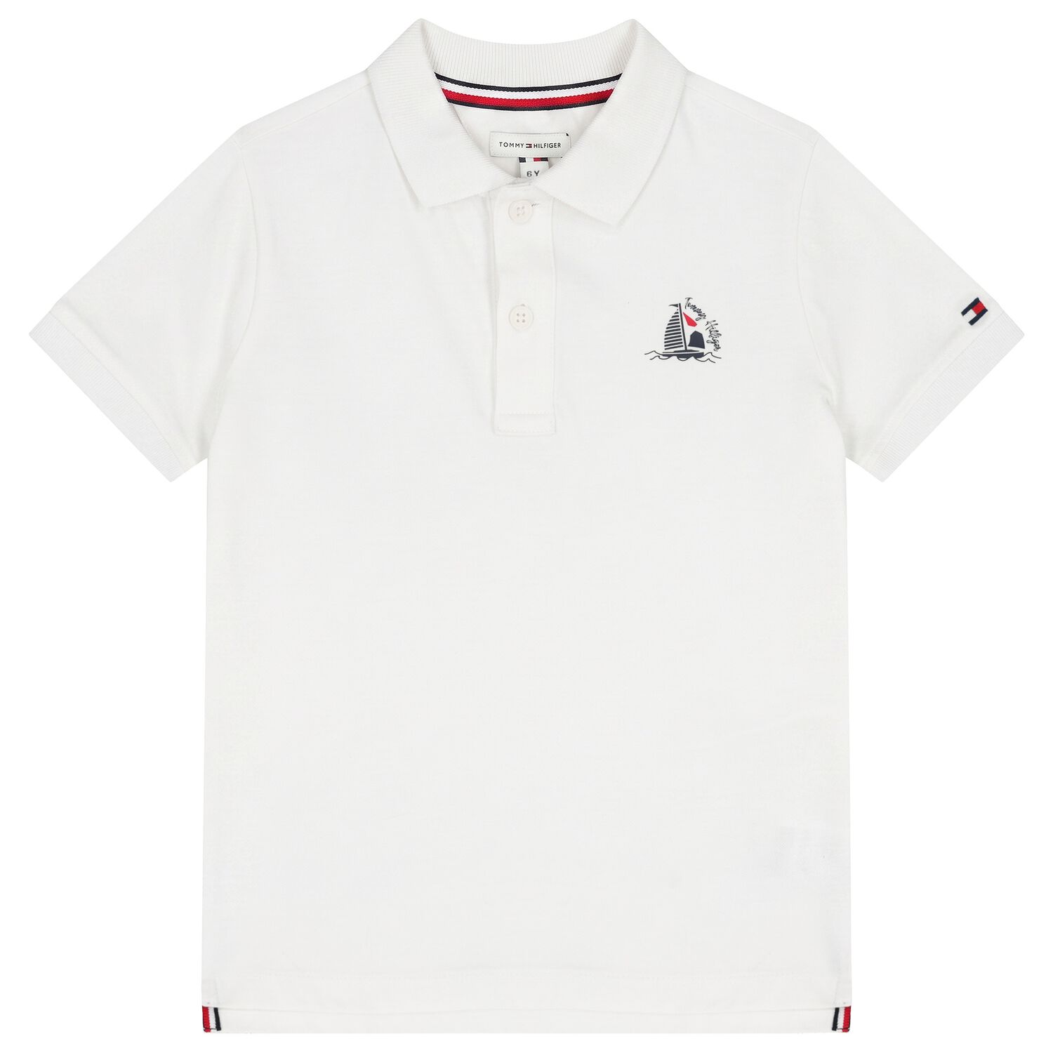 Boys White Logo Sailboat Polo Shirt, 1, hi-res