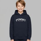 Boys Navy Blue Logo Hooded Top, 2, hi-res