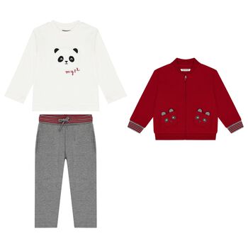 Younger Boys Red, White & Grey 3 Piece Tracksuit