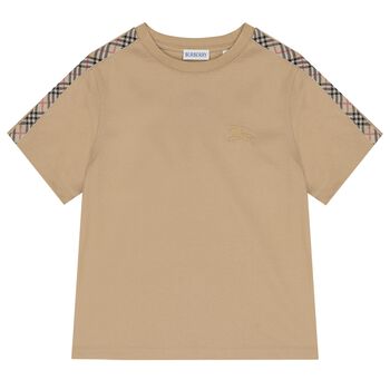 Beige Check Logo T-Shirt