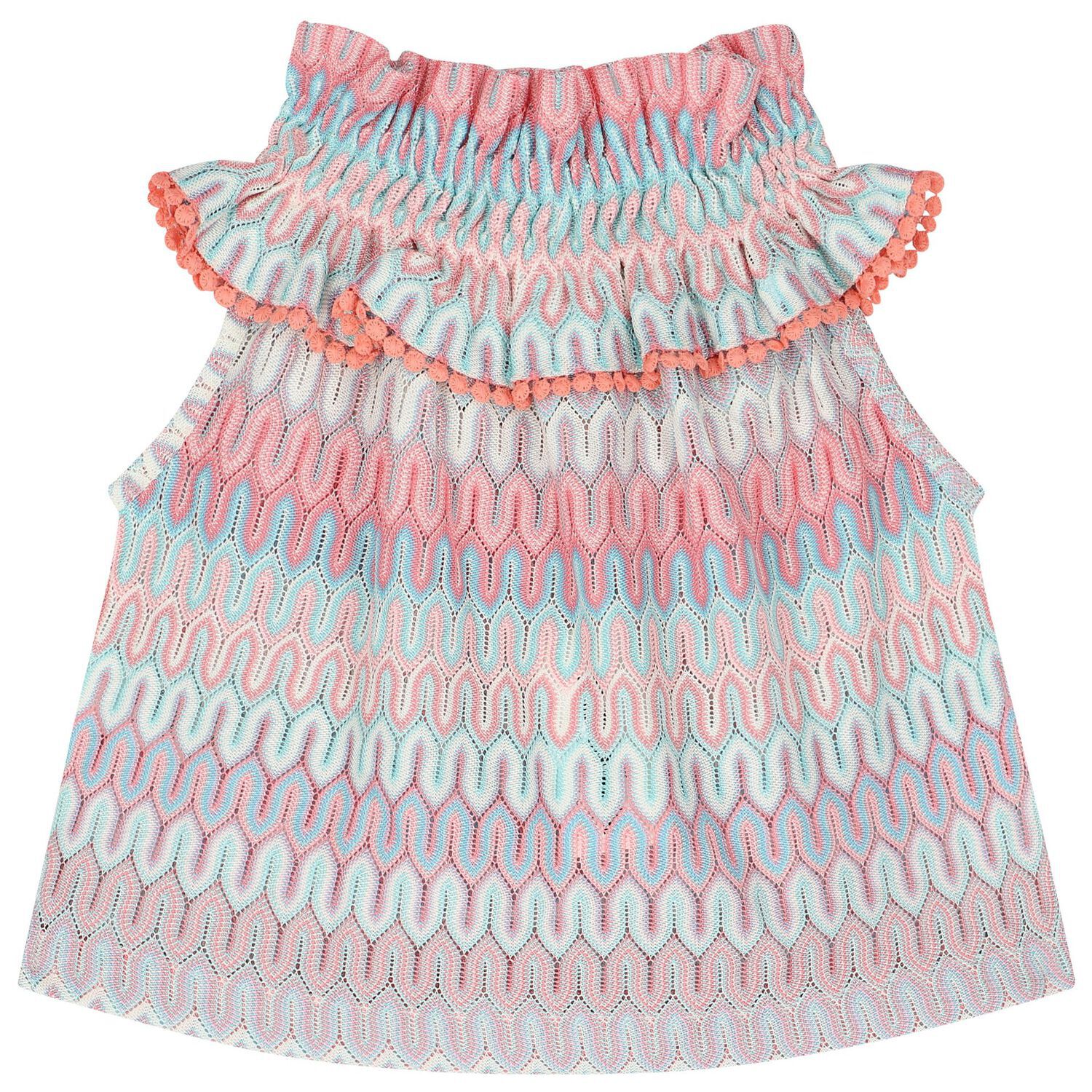Girls Pink & Blue Crochet Knitted Top, 1, hi-res image number null