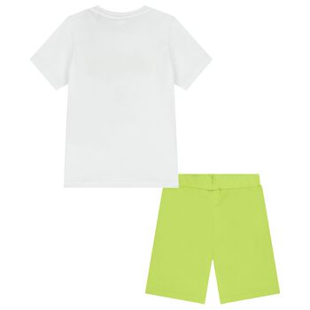 Boys White & Green Shorts Set