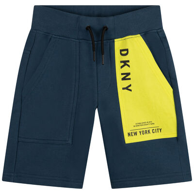 Boys Navy & Yellow Logo Shorts
