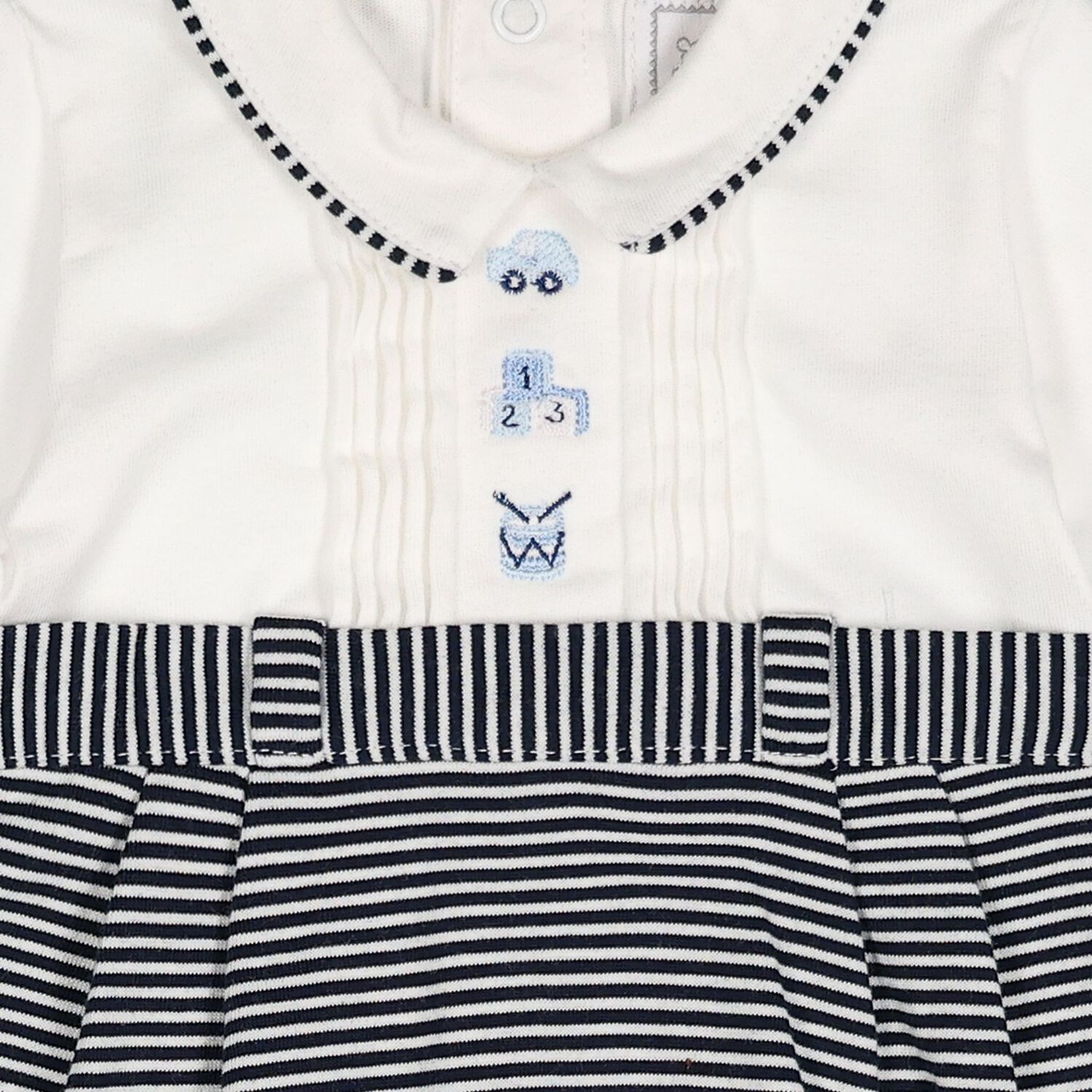 Baby Boys White & Navy Blue Striped Romper, 1, hi-res