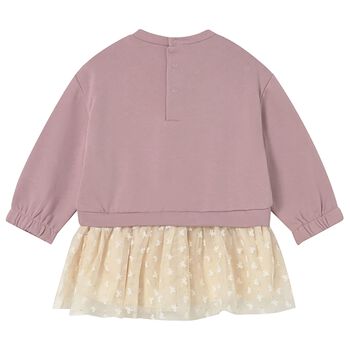 Younger Girls Pink & Beige Star Dress