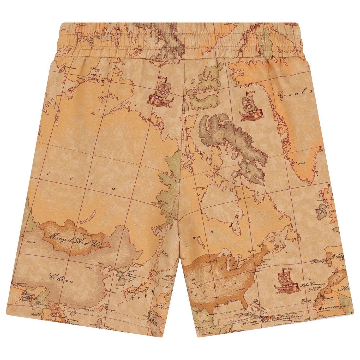 Boys Beige Geo Map Shorts, 1, hi-res