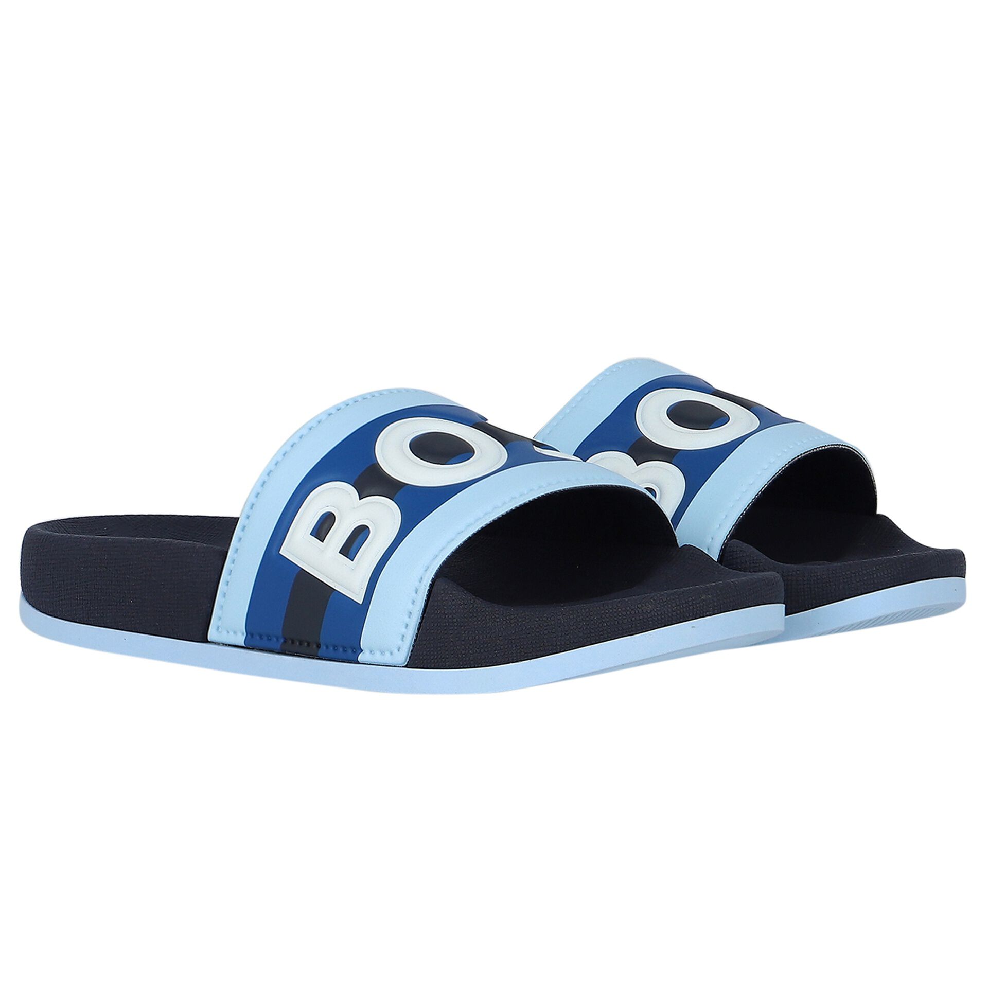 BOSS Boys Blue Navy Blue Logo Sliders Junior Couture UAE